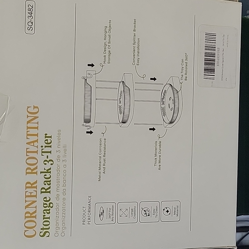 Corner Rotating Storage Rack 3-Tier SQ-3482 New In Box - Picture 3 of 5